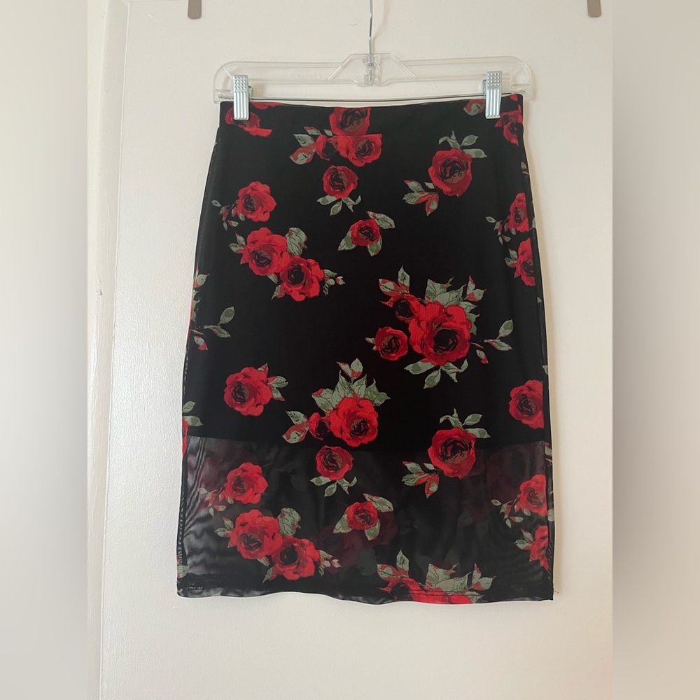 Urban Outfitters Black and Red Pencil Skirt Knee-Length